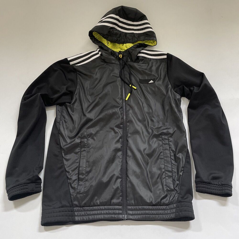 Adidas Windbreaker Jacket Mens Small Lined Wet Look Coat Training Track Hooded
